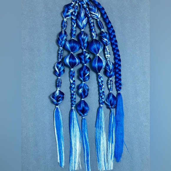 Blue and White Tie-in Rave Braids Festival Braids Hair Extensions Halloween - Picture 4 of 4